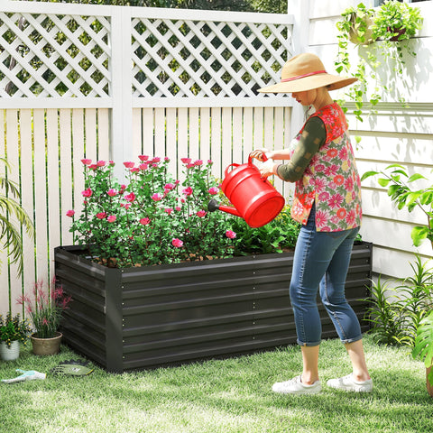 Black corrugated metal outsunny raised bed in galvanised steel with protective coating in 90cm size