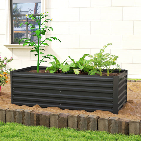 Black corrugated metal raised garden bed made of galvanised steel with protective coating in 90cm size