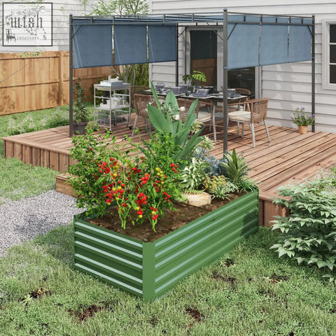 Green corrugated metal raised garden bed by Outsunny made of galvanised steel with protective coating in 90cm size