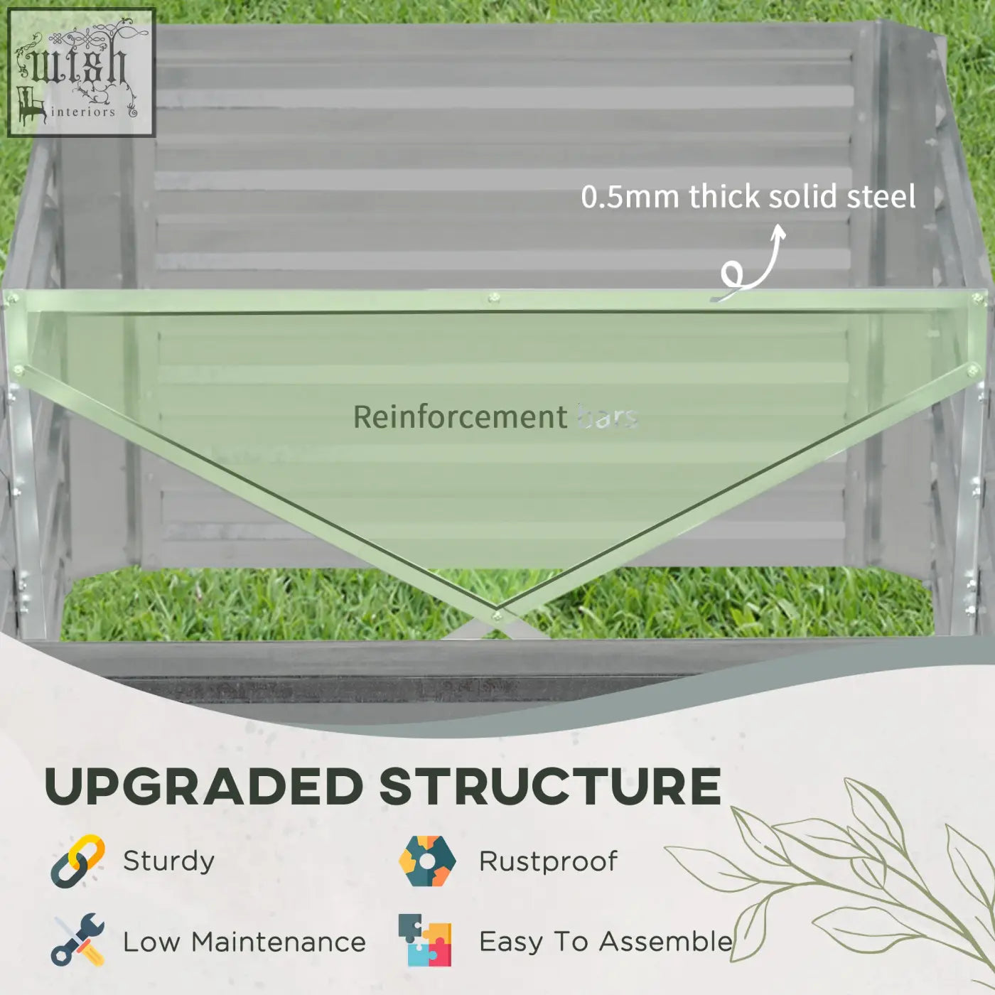 Gray corrugated steel outsunny raised bed planter with reinforced beams protective coating and 90cm size in light grey