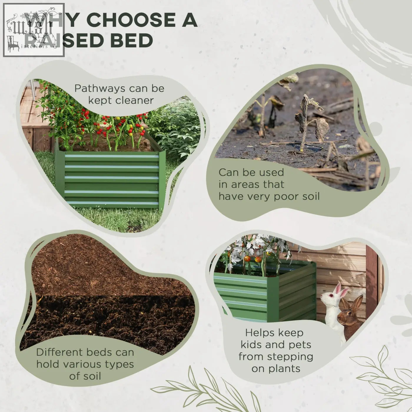 Green galvanised steel outsunny raised bed with protective coating and horizontal slats in 90cm size
