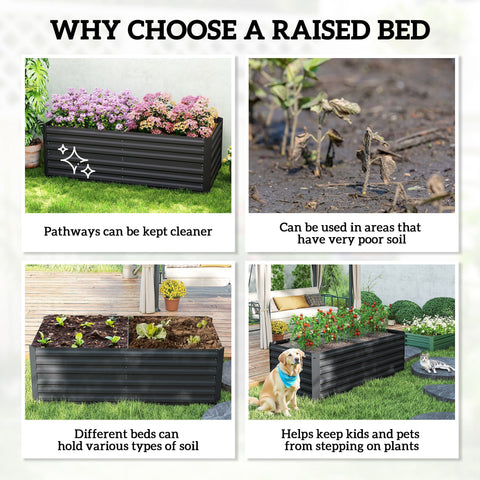 Black corrugated metal outsourced raised bed with protective coating made of galvanised steel in 90cm size