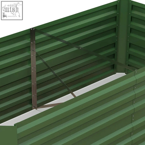 Green corrugated metal garden shed with diagonal braces made of galvanised steel and protective coating in 90cm size