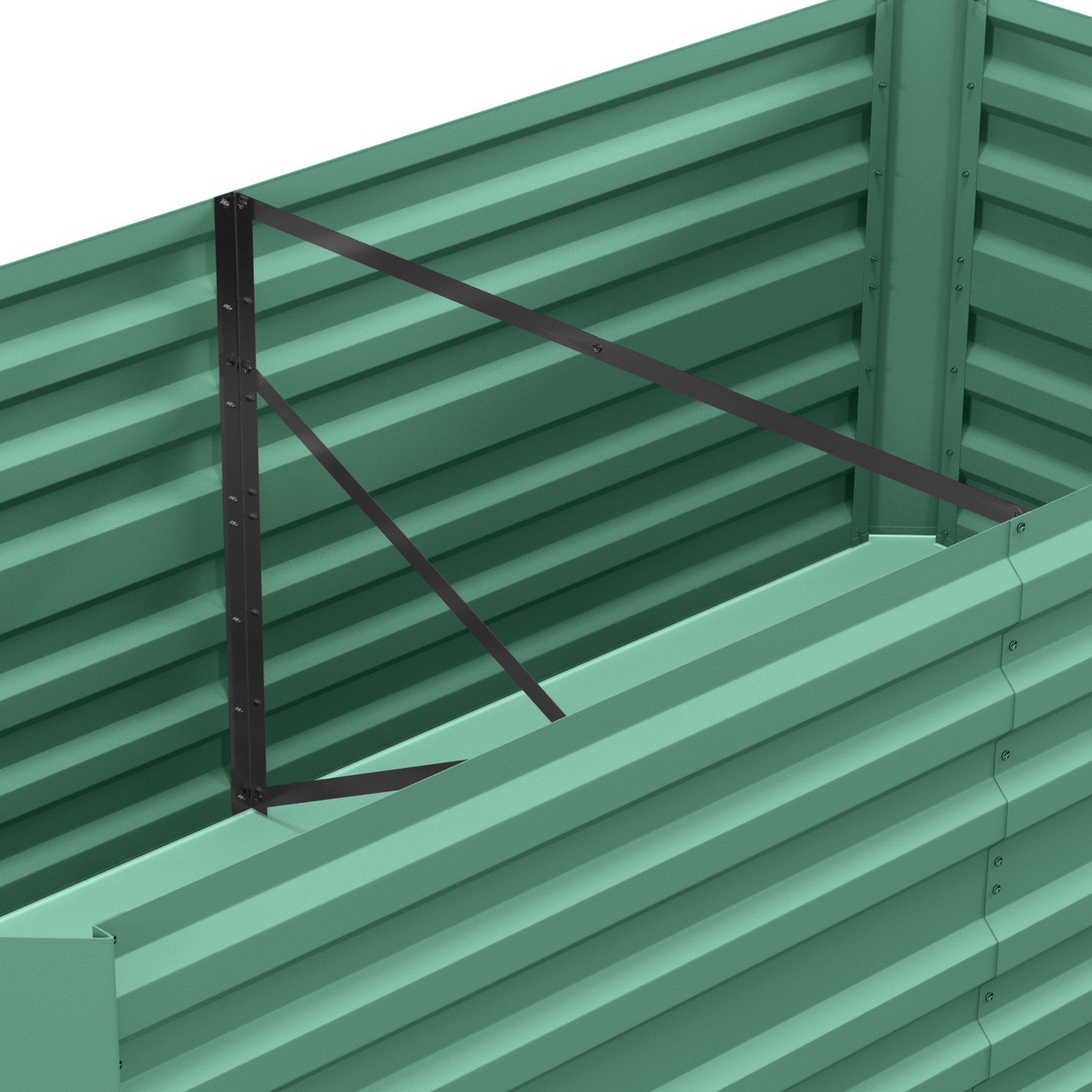 Outsunny raised bed with green corrugated metal and black diagonal braces features a protective coating in 90cm size light green