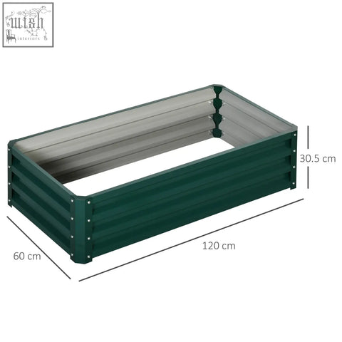 Dark green powder coated steel raised garden bed with ribbed coated steel panels for herbs and vegetables 120x60x30.5 cm