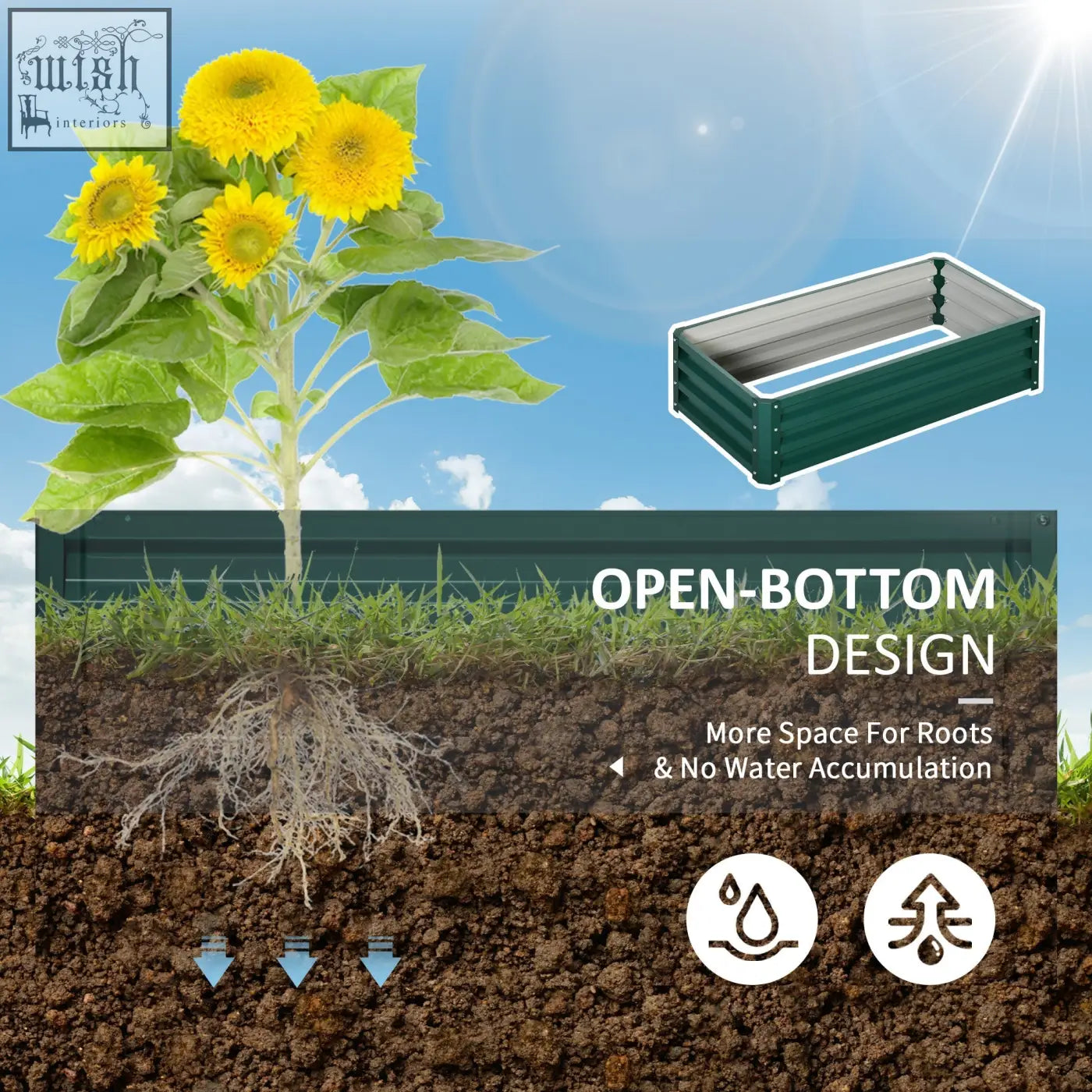 Green powder coated steel raised garden bed with open bottom design for herbs and vegetables by Outsunny