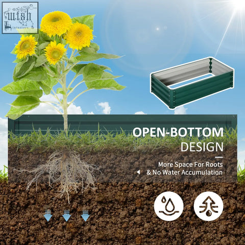 Green powder coated steel raised garden bed with open bottom design for herbs and vegetables by Outsunny