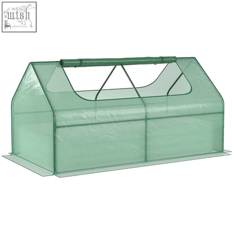 Outsunny raised garden bed with green translucent plastic cover and steel frame for growing flowers and veggies