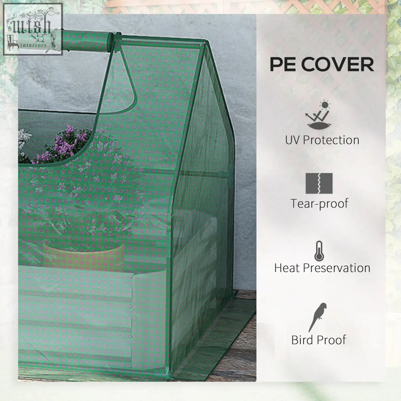 Green plastic cover greenhouse for raised garden bed with uv protection tear-proof material and birdproof design