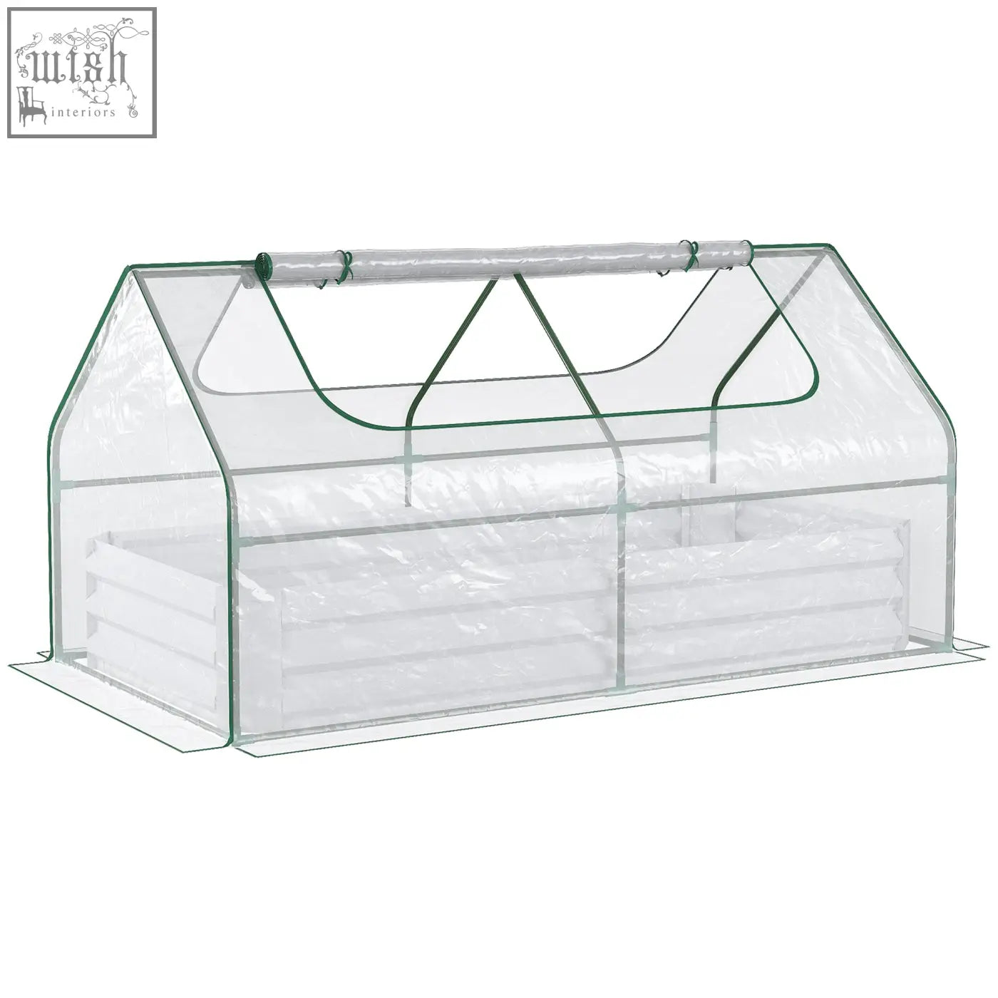 Outsunny raised garden bed with green metal frame clear plastic cover and translucent roof for growing plants