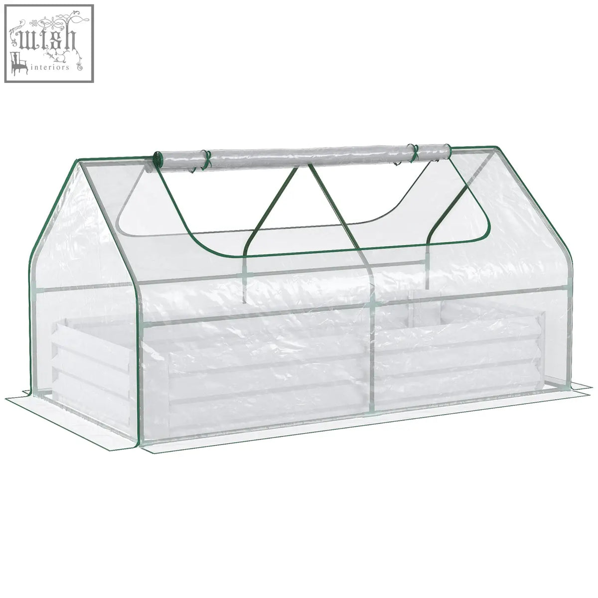 Outsunny raised garden bed with green metal frame clear plastic cover and translucent roof for growing plants