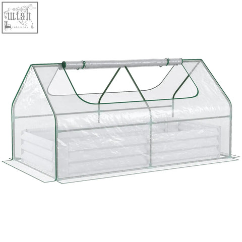 Outsunny raised garden bed with green metal frame clear plastic cover and translucent roof for growing plants