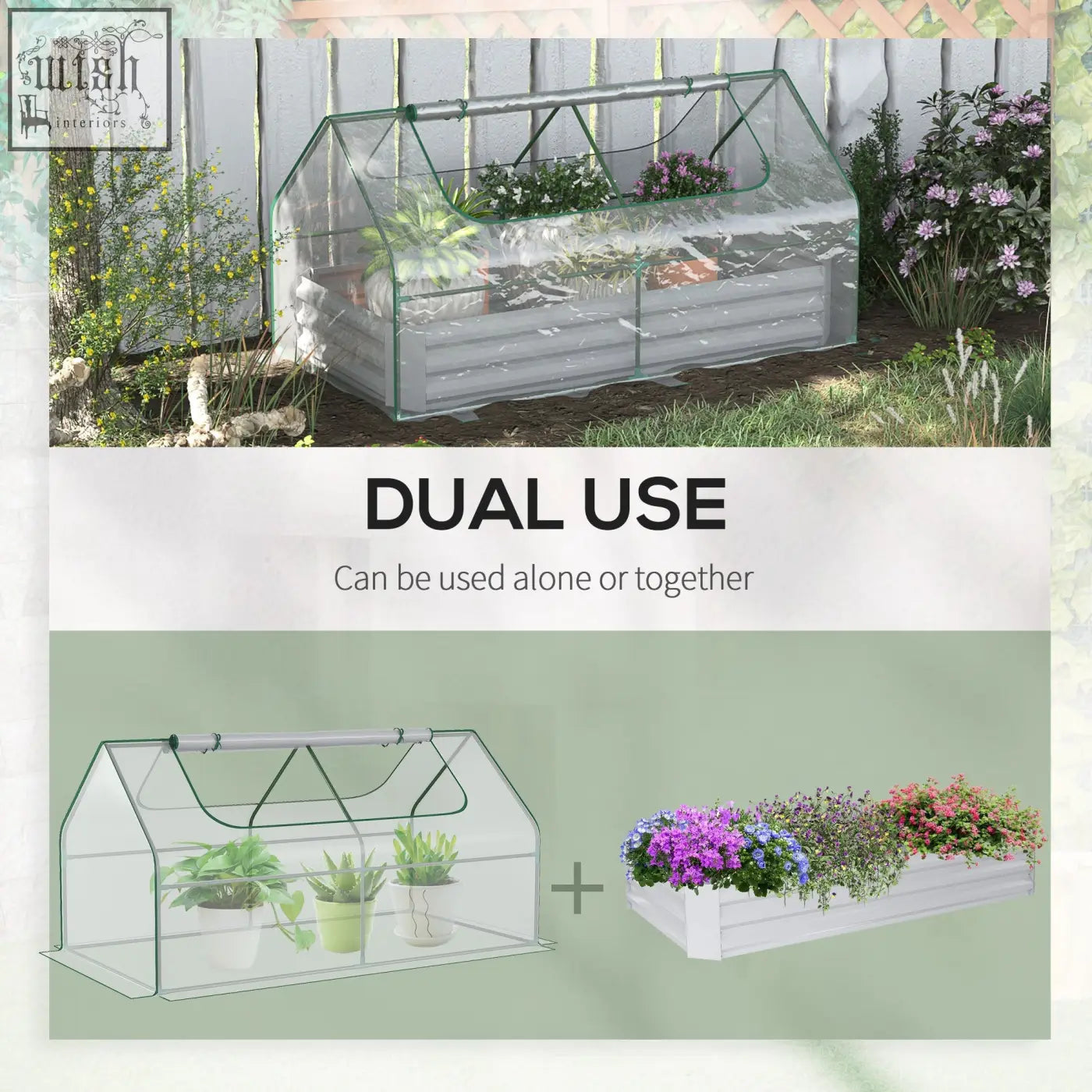 Outsunny raised garden bed with clear plastic cover metal frame and white base for flowers vegetables and herbs