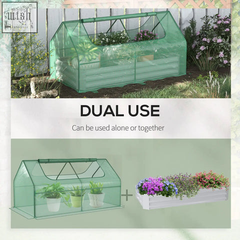 Outsunny raised garden bed with green plastic cover and metal frame perfect for flowers vegetables and herbs