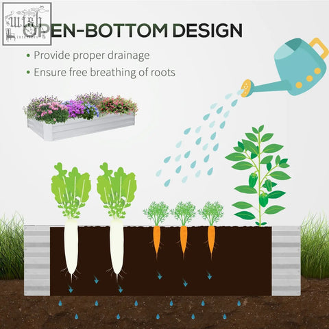 White raised garden bed with corrugated metal sides and clear plastic cover for flowers vegetables and herbs