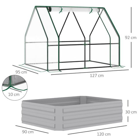 Outsunny green-framed raised garden bed with plastic cover and steel planter box for flowers and veggies