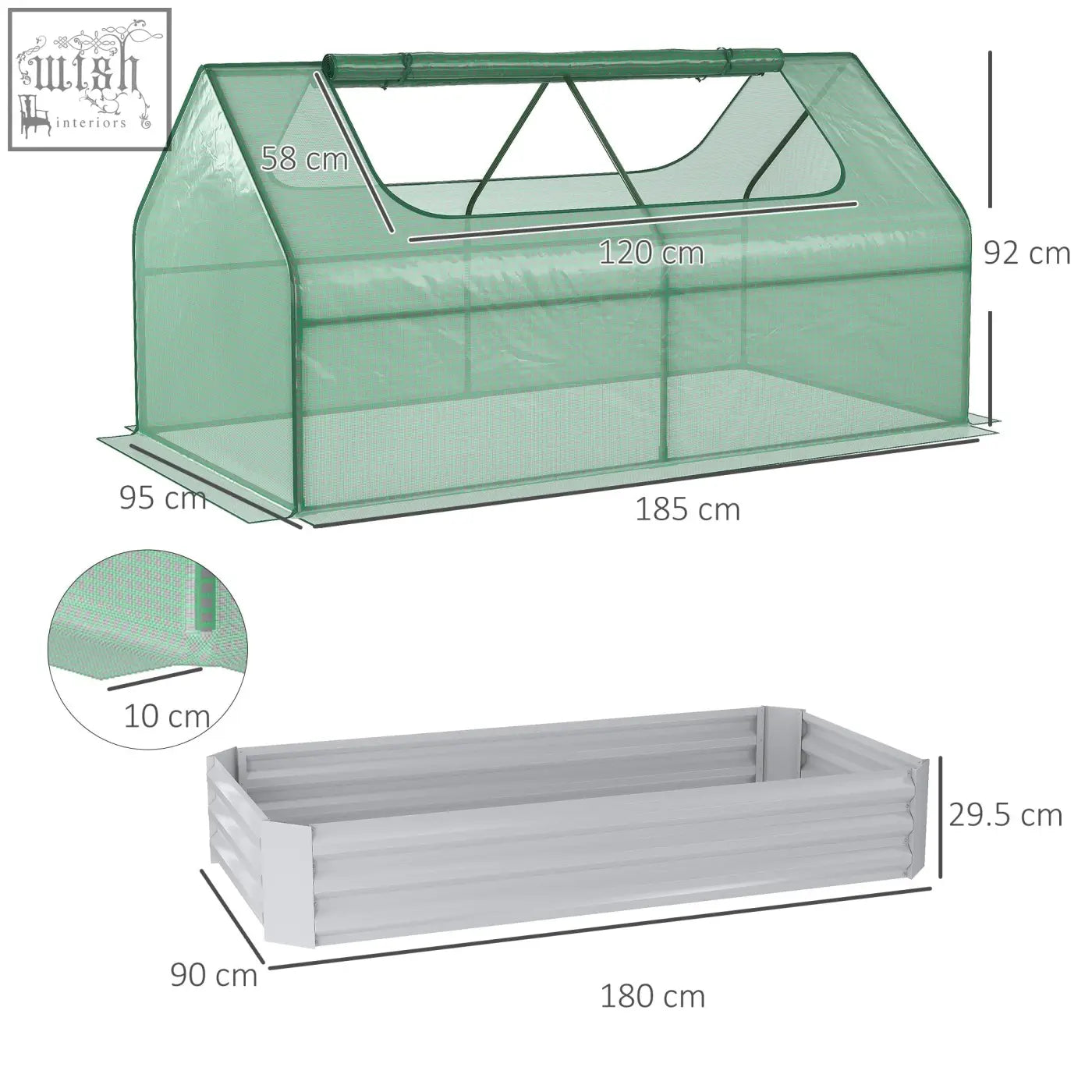 Outsunny green raised garden bed with metal frame plastic cover and roll up window for veggies flowers and herbs