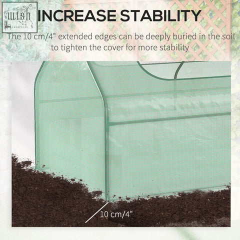 Outsunny raised garden bed with green plastic cover and steel frame features extended edges for soil burial stability