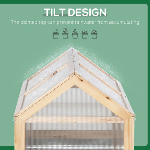 Outsunny raised garden bed cold frame with wooden frame and translucent ribbed plastic roof for plant protection