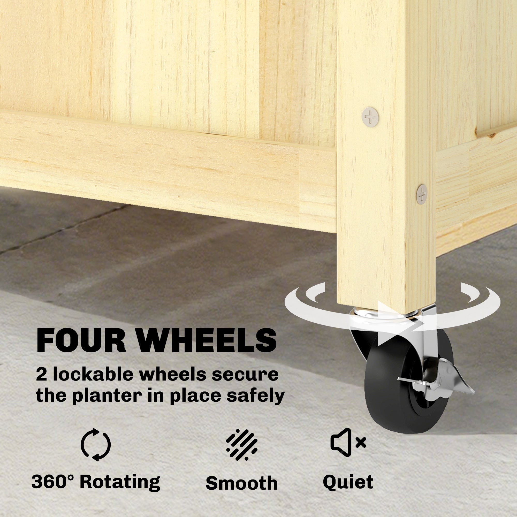 Black rubber caster wheel with metal lock for smooth 360° rotation on outsunny raised garden bed planter