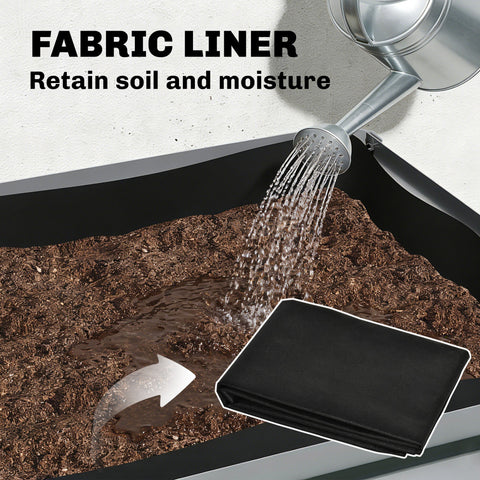 Black fabric liner designed to retain soil and moisture inside outsunny raised planter with steel legs for outdoor gardening