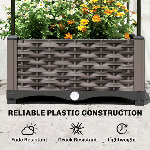 Brown woven plastic planter with wicker texture and reinforced corners in outsunny raised garden bed for planting