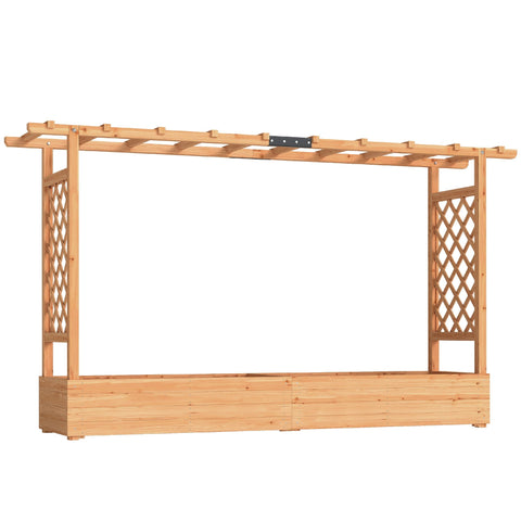 Light brown fir wood garden bed with trellis hanging baskets and built in planter box outdoors by outsunny