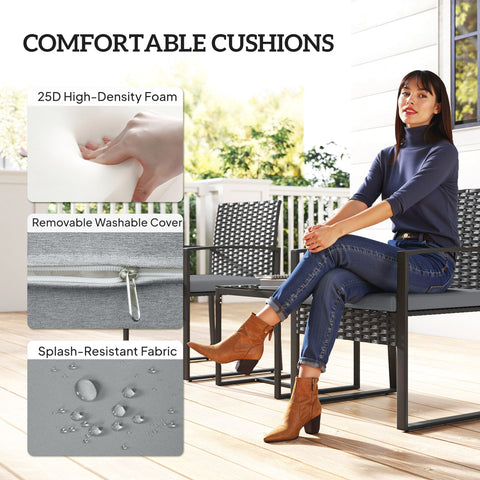 Light grey outsunny rattan bistro cushion with 25d foam and removable splash-resistant cover for garden set