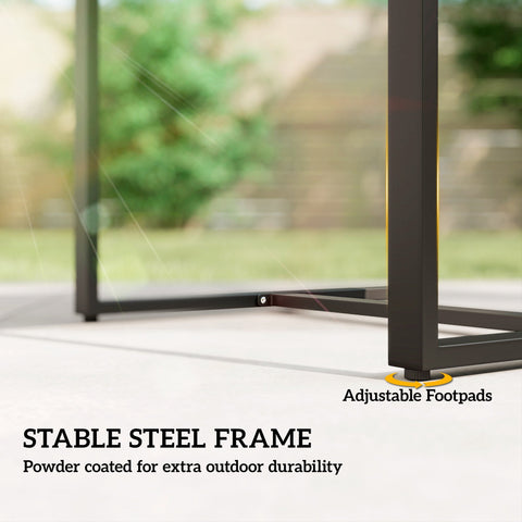 Black powder-coated steel frame with adjustable footpads on outsunny rattan bistro set for stable outdoor use