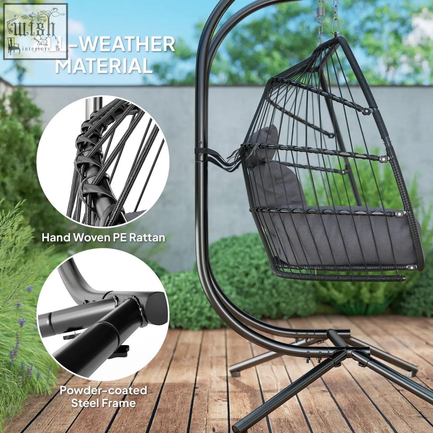 Outsunny rattan double hanging egg chair with chic rope design dark grey cushion removable headrests and steel frame