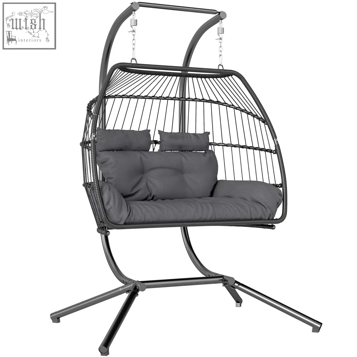 Outsunny dark grey woven wicker egg chair with gray cushions chic rope design and removable headrests for indoor outdoor use