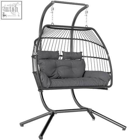 Outsunny dark grey woven wicker egg chair with gray cushions chic rope design and removable headrests for indoor outdoor use