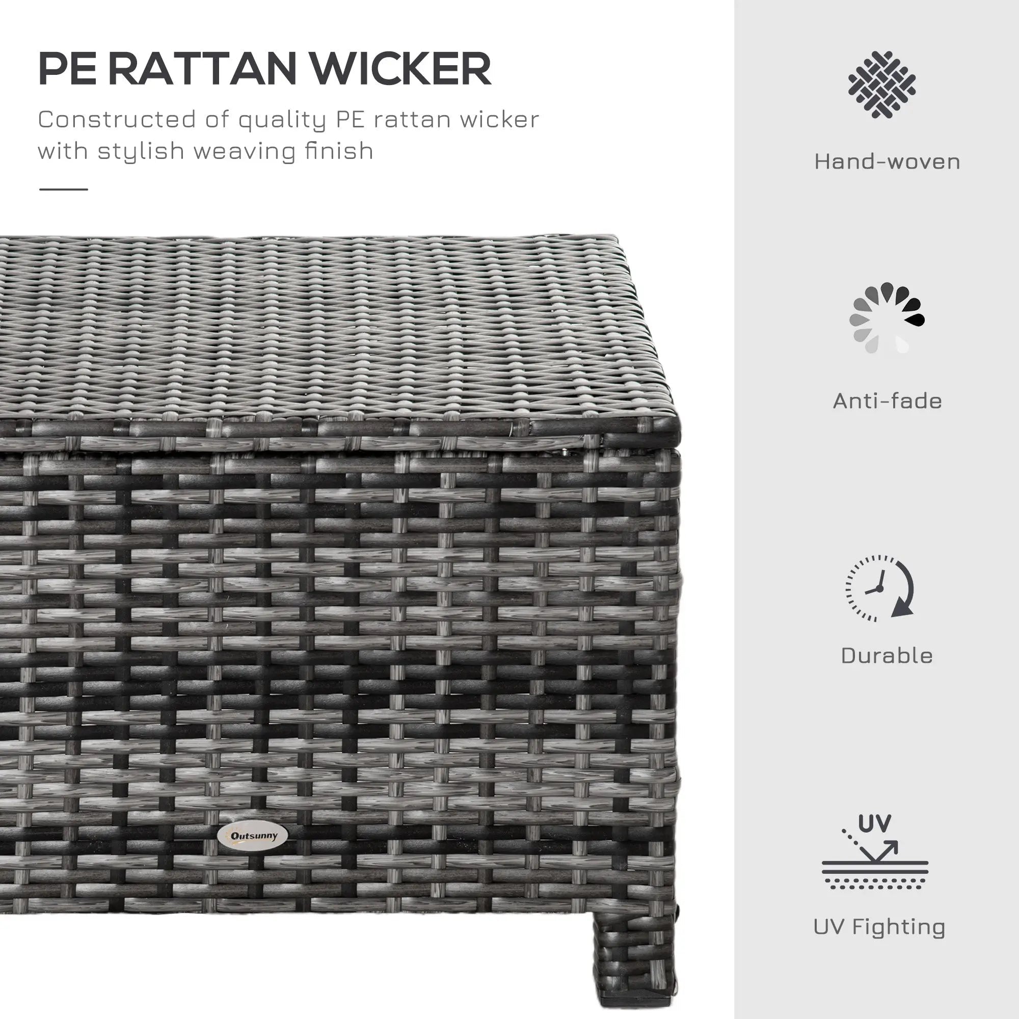 Outsunny gray pe rattan wicker storage box with metal frame and extra seating for outdoor patio and garden use