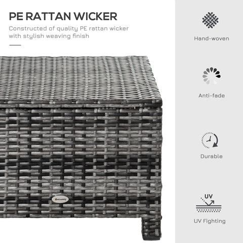 Outsunny gray pe rattan wicker storage box with metal frame and extra seating for outdoor patio and garden use