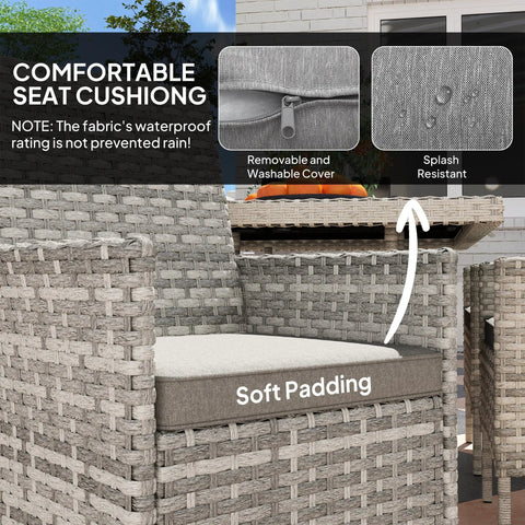Gray woven wicker outdoor armchair with removable washable cushion part of outsunny six chairs outdoor dining set with tempered glass table