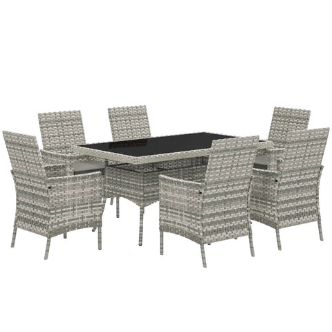 Outsunny six chairs outdoor dining set with gray woven wicker and a 150x90cm tempered glass table top