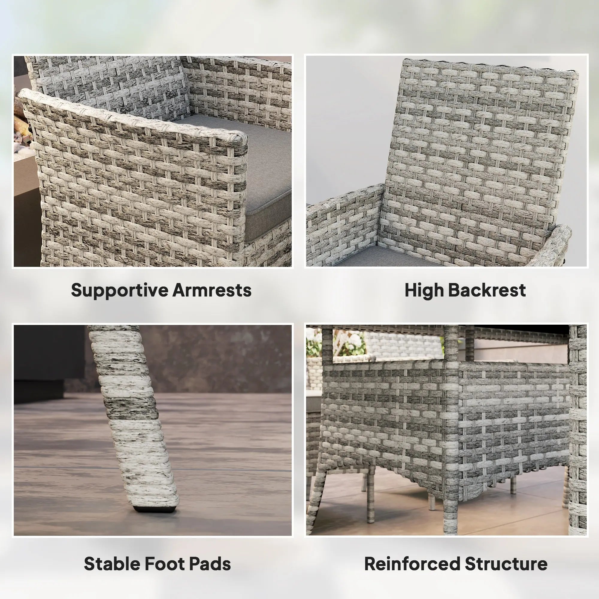 Gray woven wicker outdoor chair with high backrest and armrests from outsunny six chairs tempered glass dining set