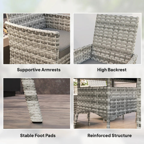 Gray woven wicker outdoor chair with high backrest and armrests from outsunny six chairs tempered glass dining set