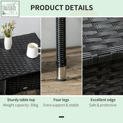 Outsunny rattan black woven resin patio side table with strong core galvanised steel legs for garden or balcony use