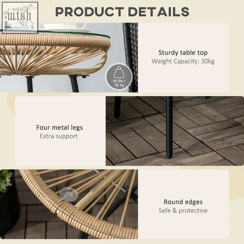 Outsunny beige rattan side table with tempered glass table top and black metal legs perfect for patio use