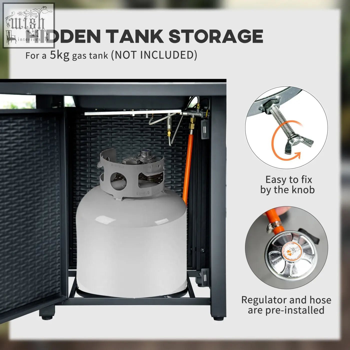 Gray 5kg propane gas tank with metallic valve for outsunny rattan-style pit table 40000 btu burner with mesh guard