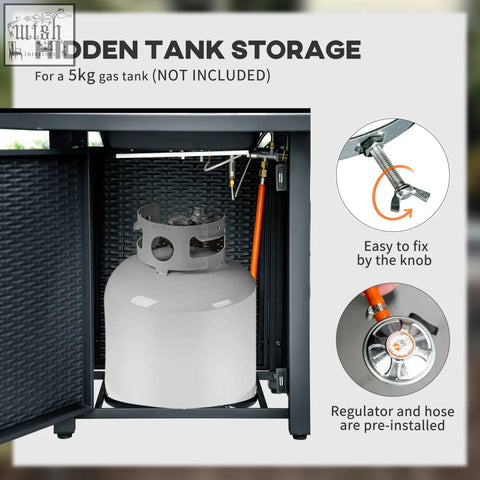 Gray 5kg propane gas tank with metallic valve for outsunny rattan-style pit table 40000 btu burner with mesh guard
