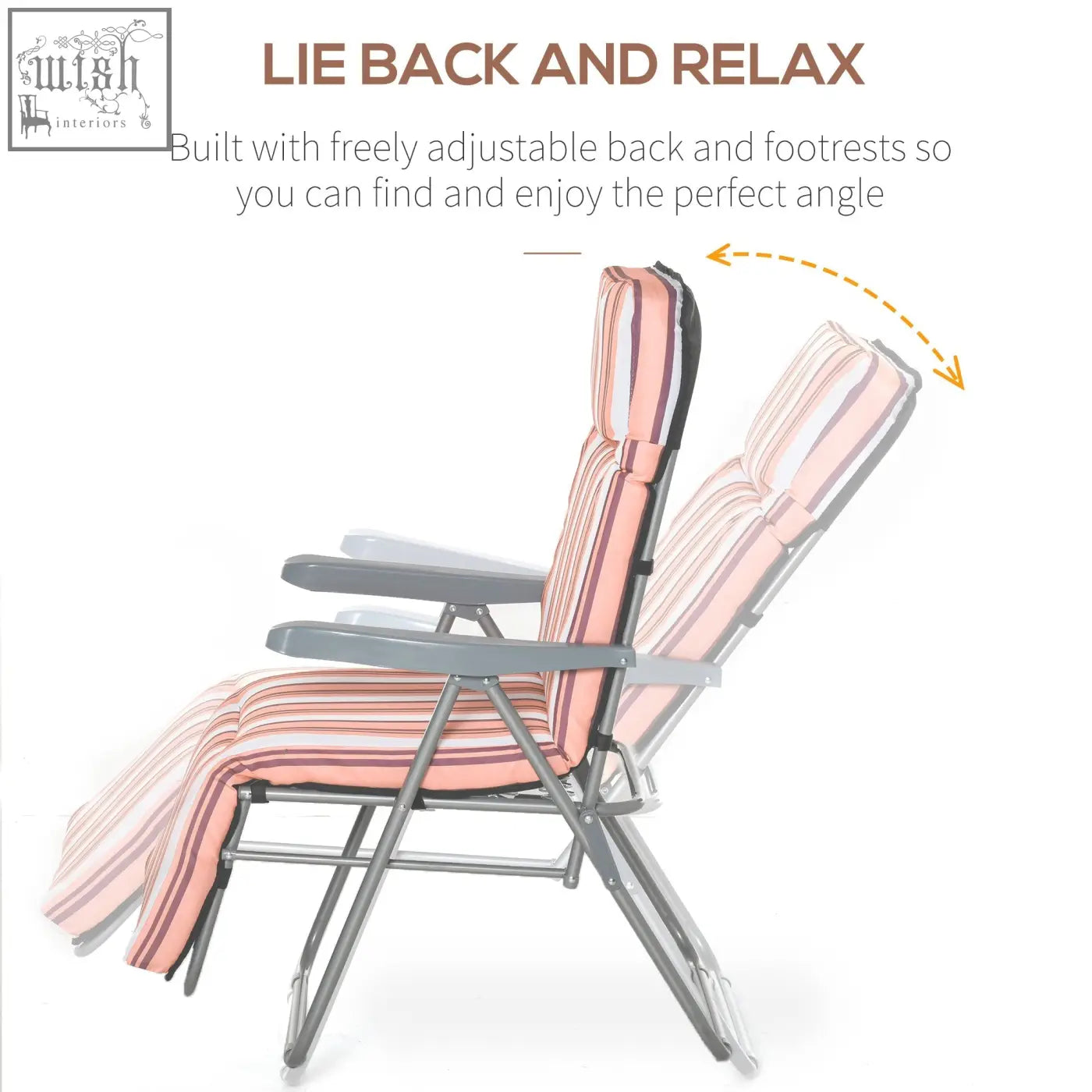 Outsunny reclining garden chair set of 2 with pink and white cushions and grey powder coated tubular steel frame