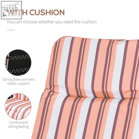 Outsunny reclining garden chair set of 2 with strawberry pink and white striped cushions and powder coated tubular steel frame