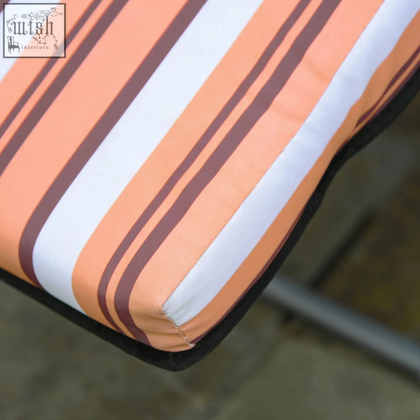 Orange stripe cushion with bold diagonal stripes on outsunny reclining garden chair set made of powder coated tubular steel