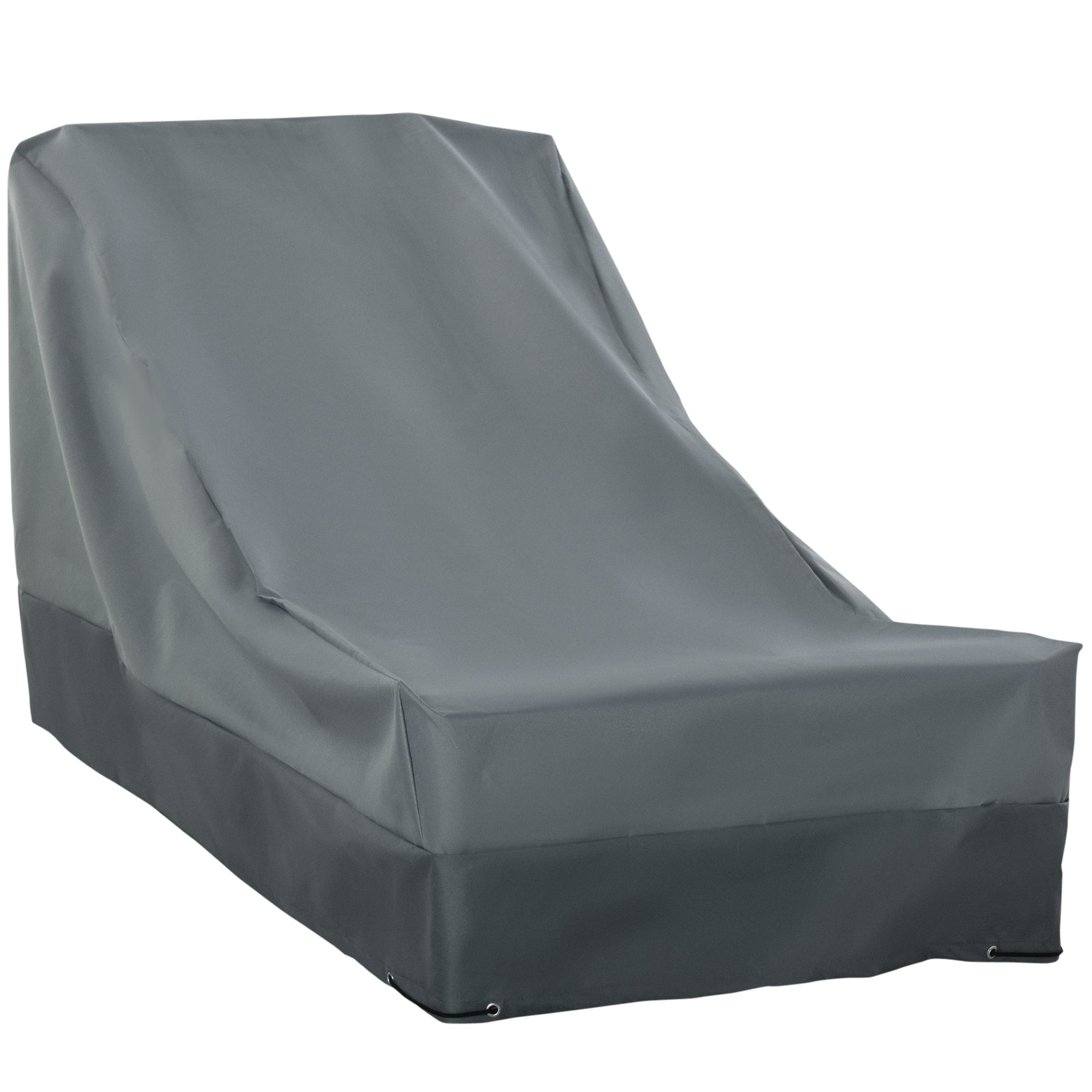 Gray outdoor lounge chair cover with reinforced corners made of durable 600d oxford fabric for patio protection
