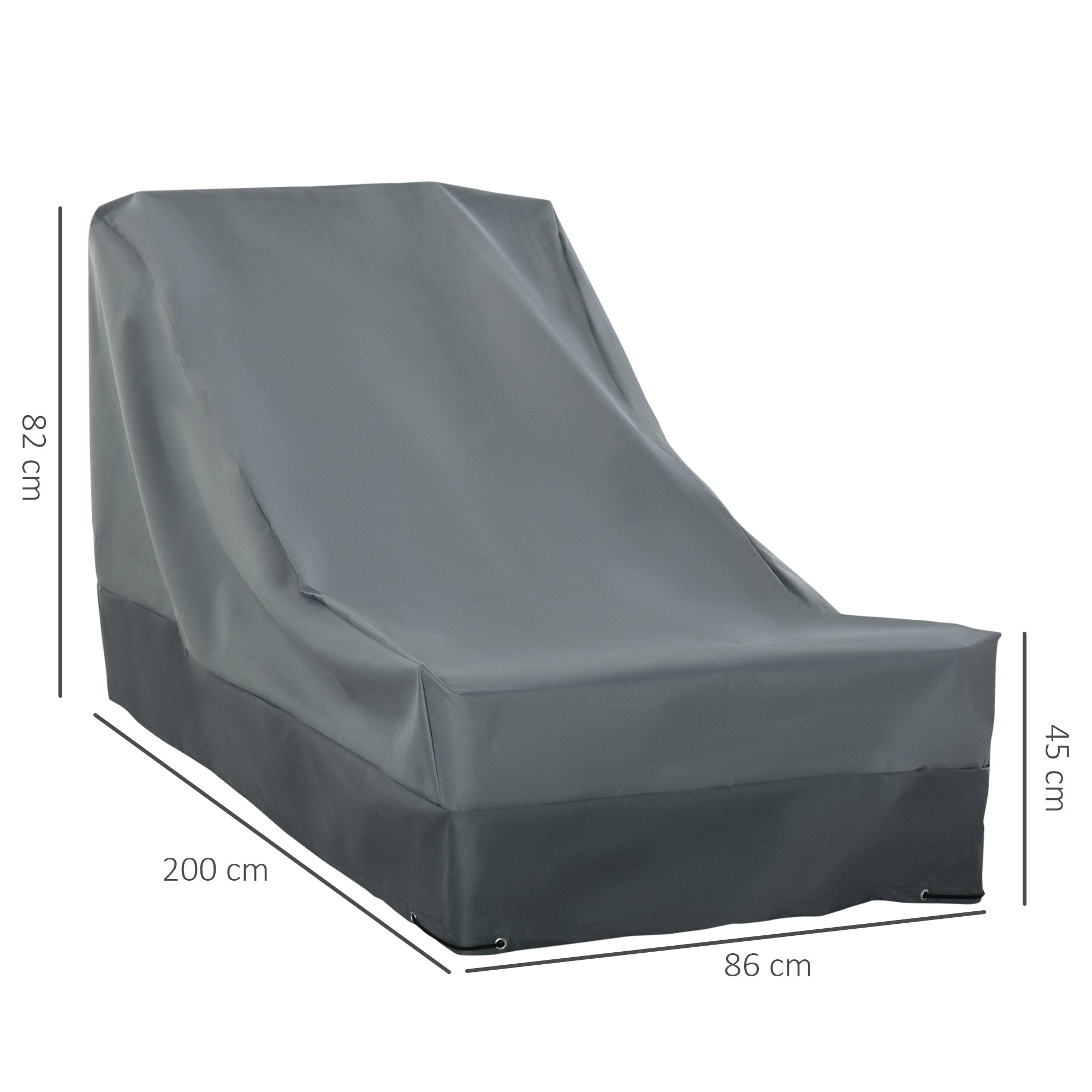Outsunny gray waterproof outdoor lounge chair cover made of durable 600d oxford fabric with reinforced bottom hem and dimensions 200x86x82cm