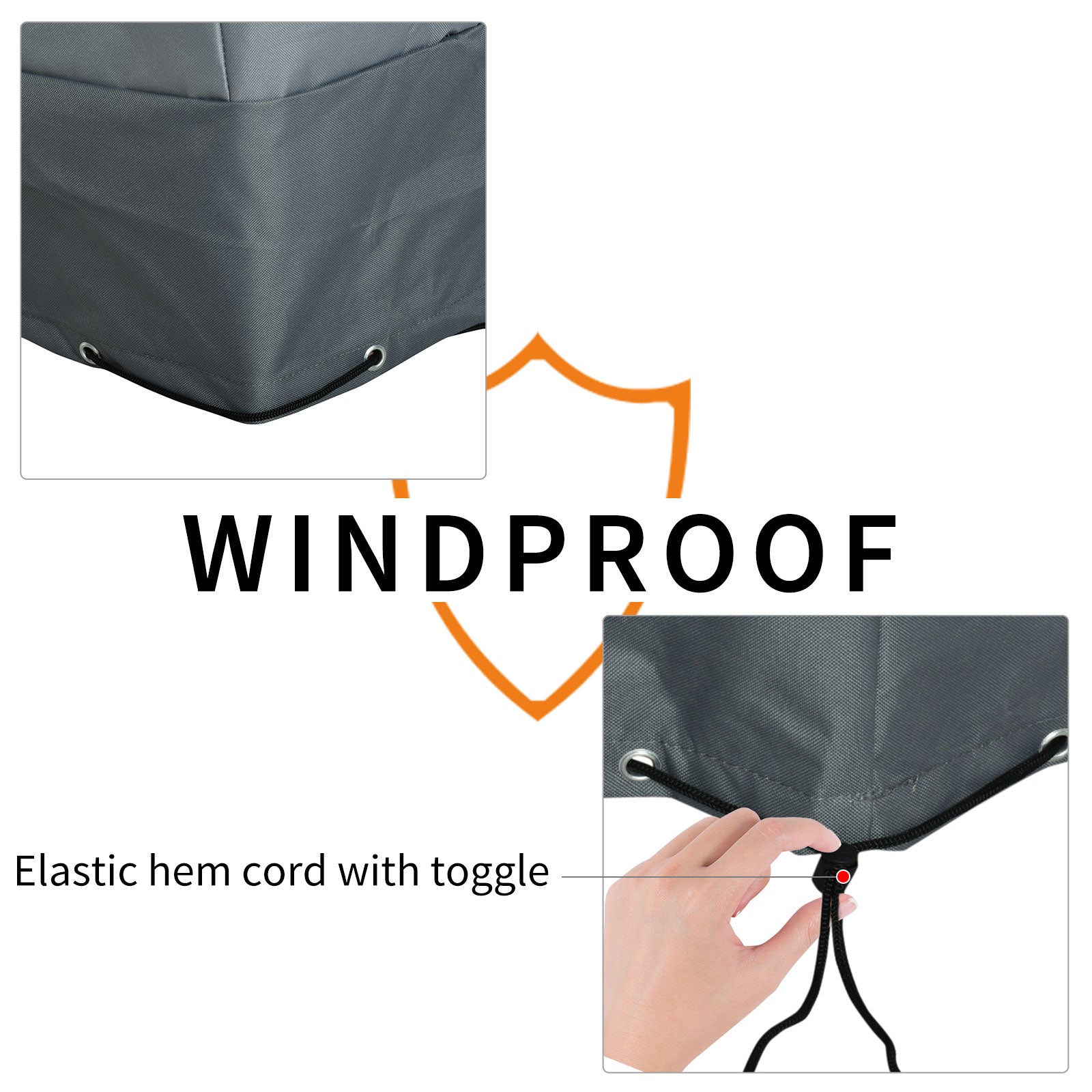 Dark gray outsunny patio furniture cover with elastic hem cord made of durable 600d oxford fabric for outdoor use