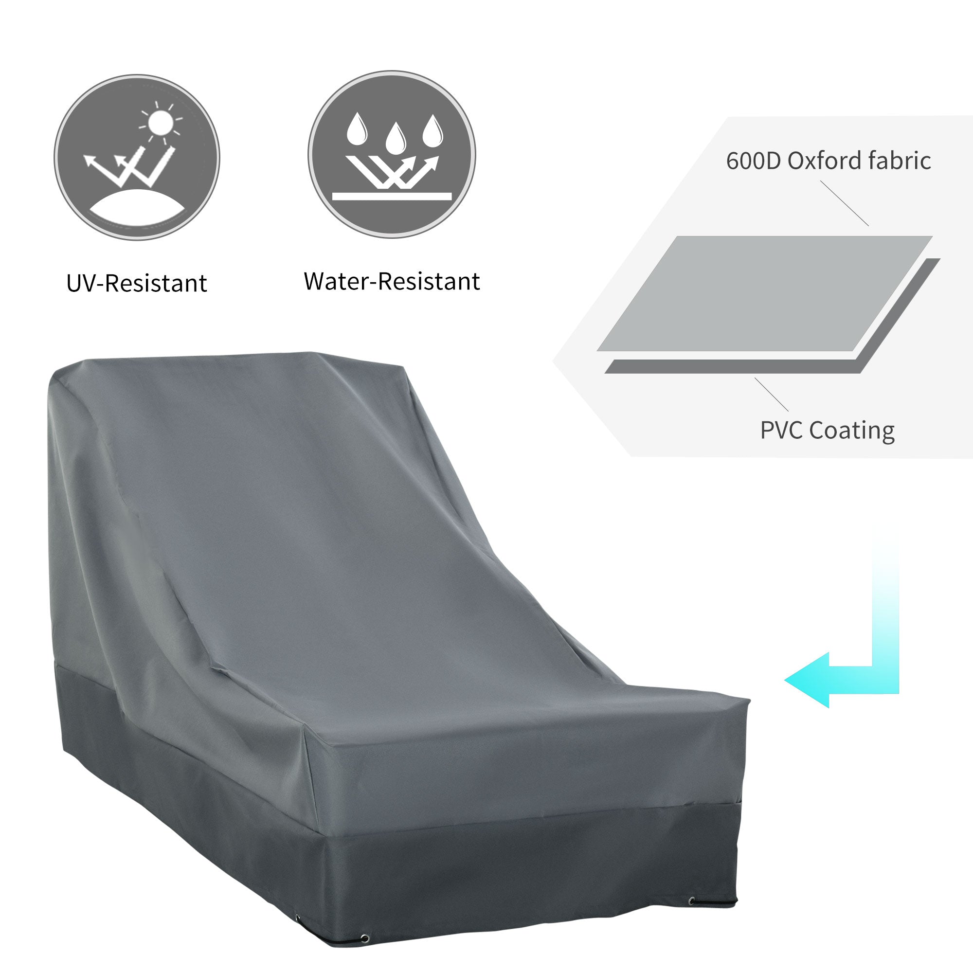 Gray outdoor chair cover made of 600d oxford fabric with pvc coating water and uv resistant for patio chairs