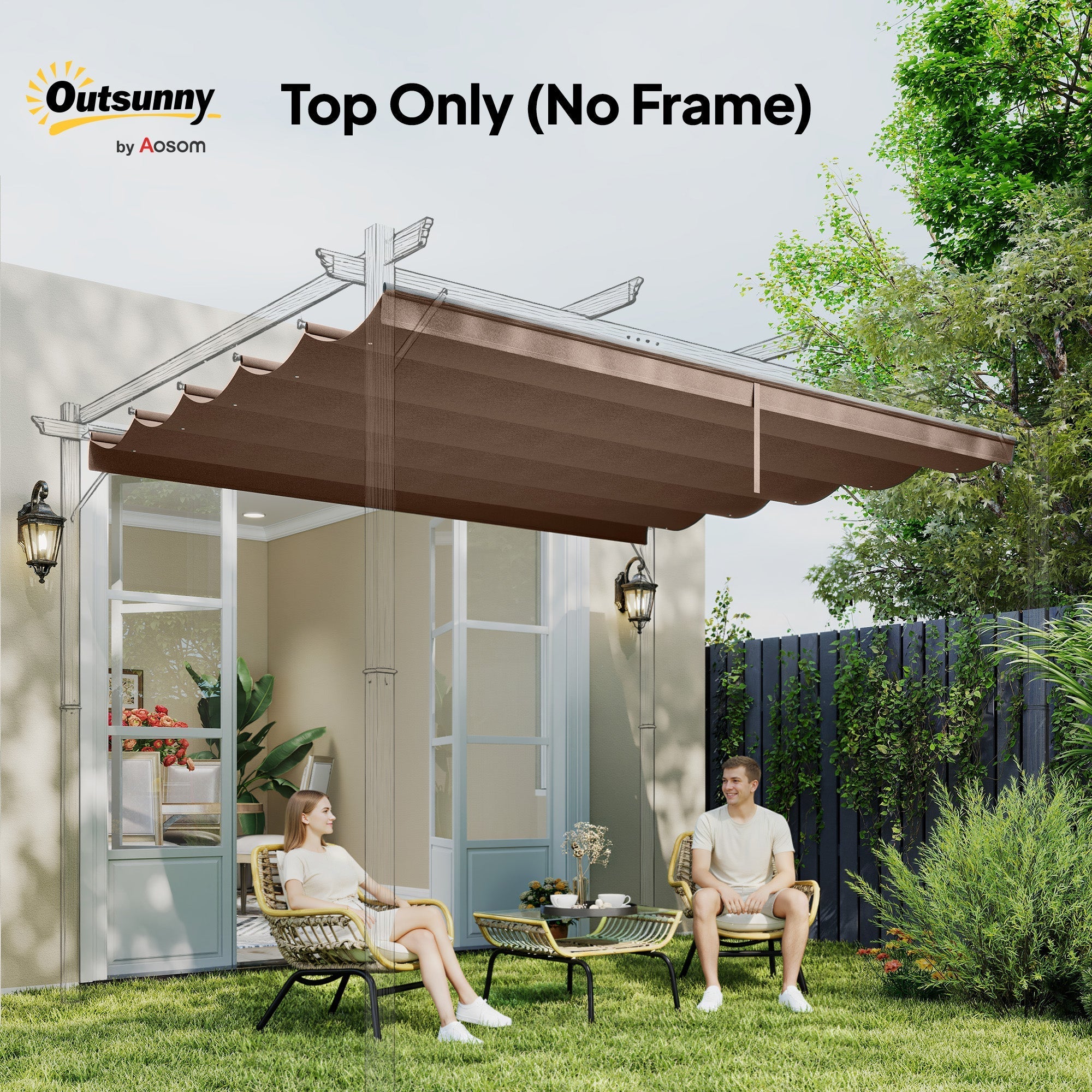 Brown outsunny retractable pergola cover with sleek metal frame and modern design perfect for rooftop use